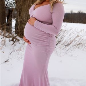 Pink Blush off the shoulder maternity gown